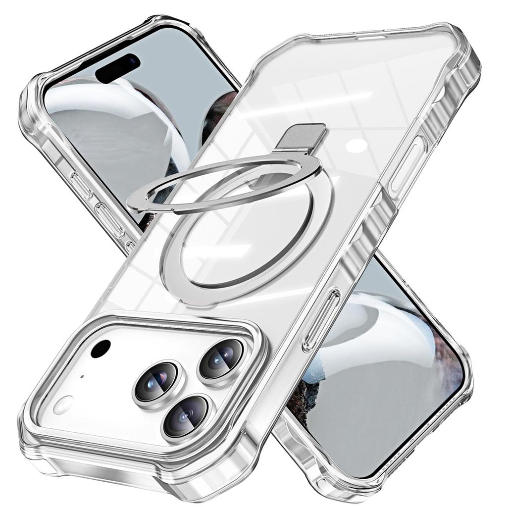 For iPhone 17 Pro Crystal Clear Phone Case,Compatible with MagSafe Slim Shockproof Stand Transparent Cover For iPhone 17 Pro Max