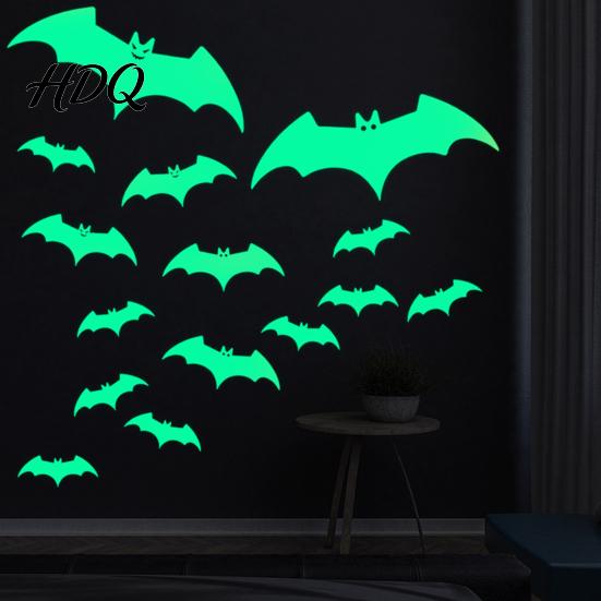 Glow Stickers Halloween Glow-in-the-Dark Bat Wall Stickers Luminous Cartoon Flying Bats Decals for Ceiling Door Window Decor Self-Adhesive Reusable