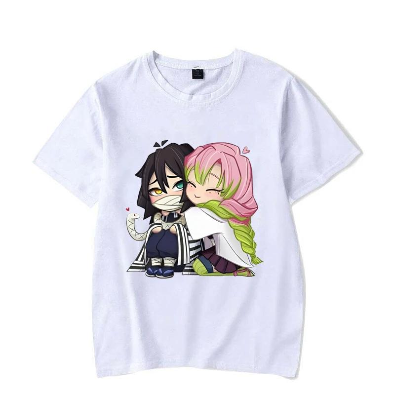Funny Kanroji Mitsuri Iguro Obanai Cartoon Print T-Shirt Couple Loose Short Sleeve Round Neck Top Anime Casual Shirt Tees