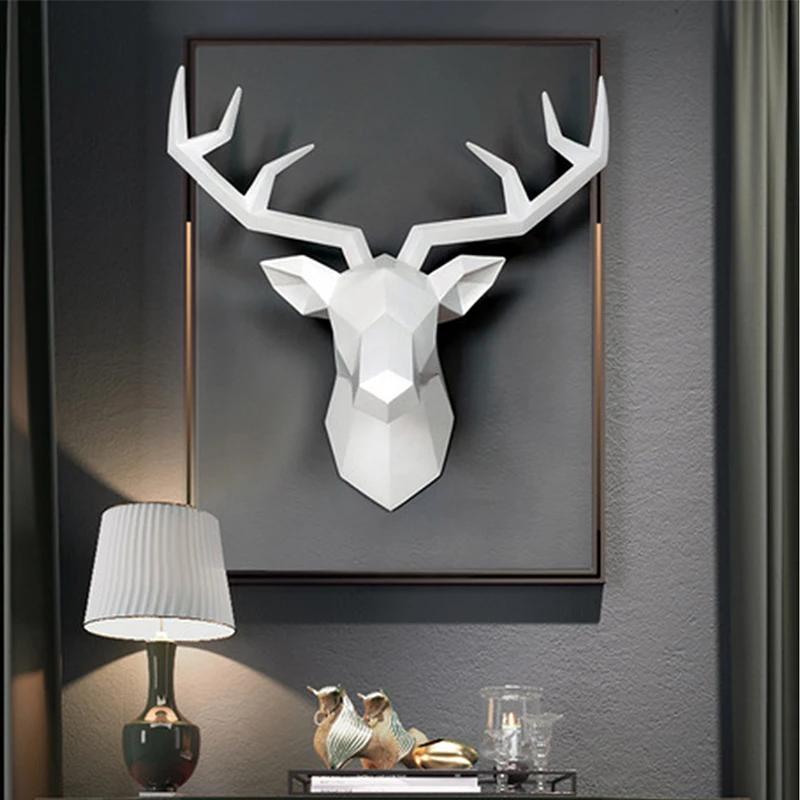Home Decor Decorative Resin Elk Head Deer Head Wall Mount Animal Holder Wall Hanger Statue Animal Shapedat Hook Hanging Rack