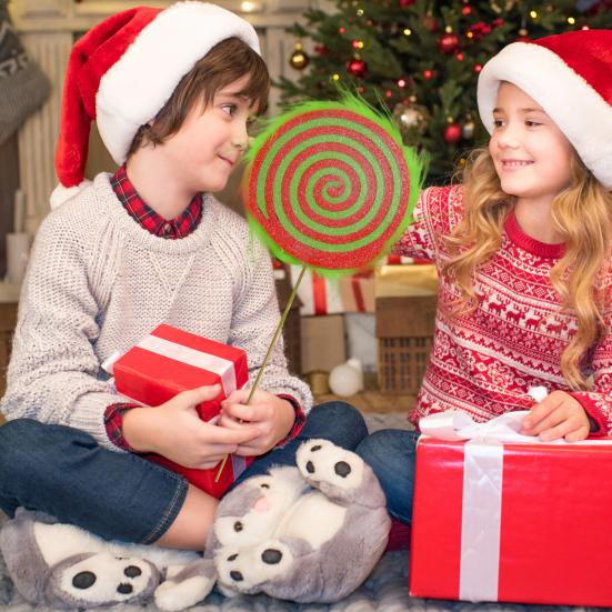 Vánoční Falešné Lízátko Rekvizita Velká Simulace Cukroví Dekorace Červené Zelené Mátové Lízátko s Umělou Kožešinou pro Vánoční Párty Potřeby