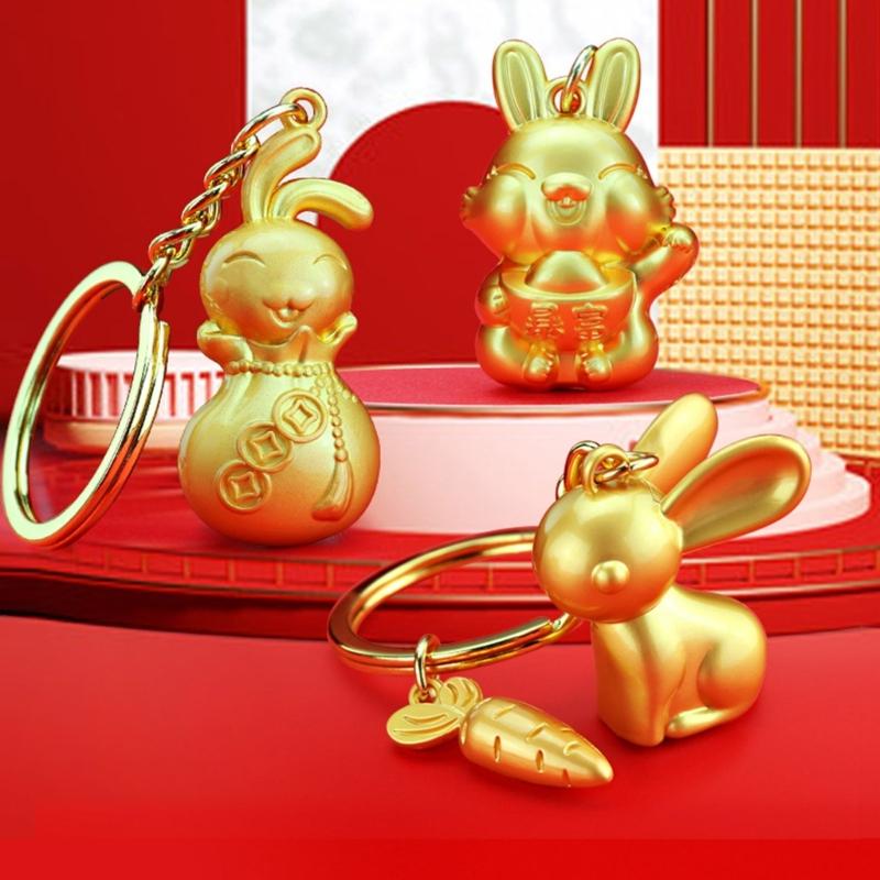 Golden-Rabbit Keychain Women Bag Pendent Car Keyring Lucky Rabbit Amulet-Jewelry Gifts Chinese New Year Mascot Zodiac