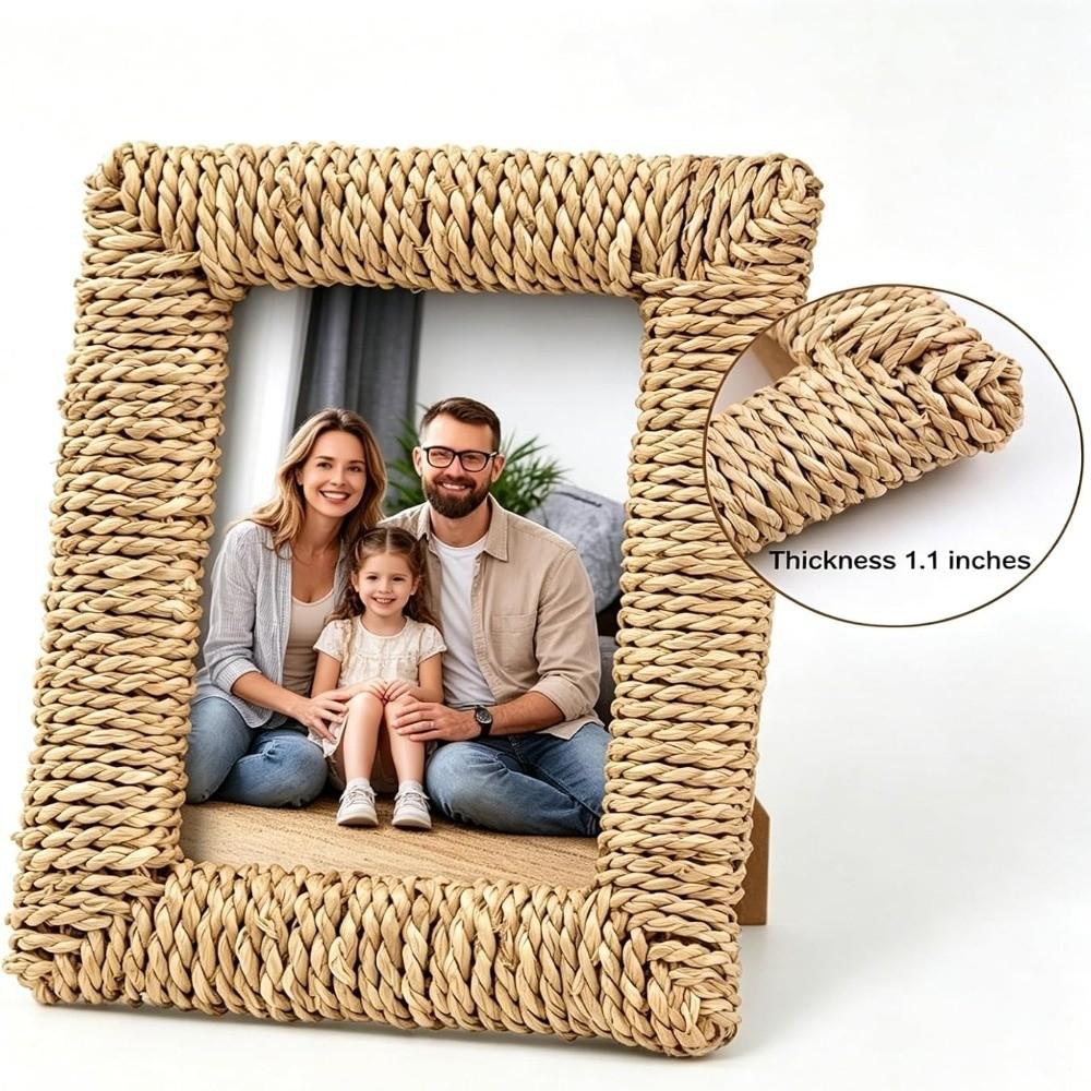 Cornice Portafoto in Rattan Fatta a Mano 4×6 / 5×7 pollici Cornice Portafoto Stile Rustico Arredamento per la Casa