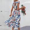 Elegant Bohemia Printed Belted Dress for Women V Neck Summer Fashion  Beach Dress