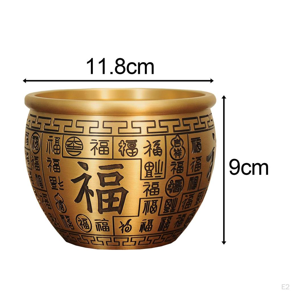 Brass Feng Shui Bowl Sculpture Bai Fu Ornament Treasure Basin for Housewarming Gift
