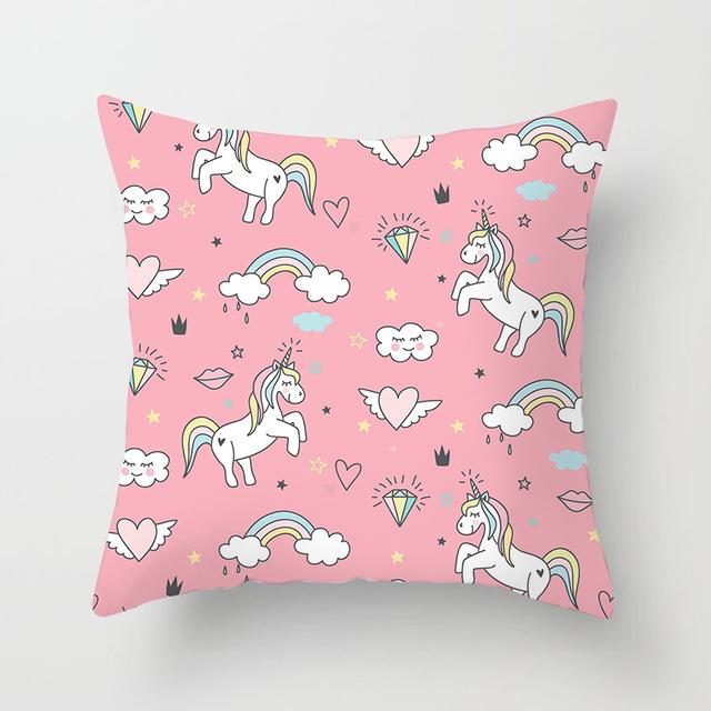Cute Unicorn Cushion Cover Cartoon Animal Cat Flamingo Polyester Throw Pillow Case Cover Elephant Unicorn Decoration Pillowcases