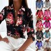 Spring Autumn Lapel Long Sleeve Floral Print Women Shirt