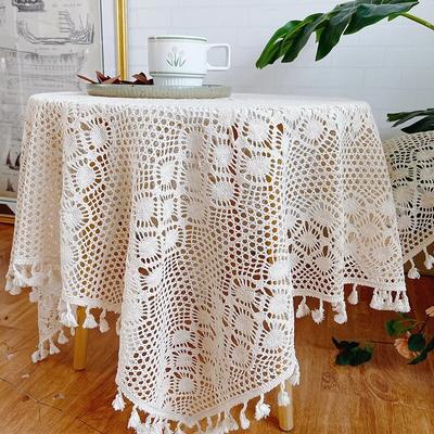 Cotton Lace Table Cloth Handmade Crocheted Tablecloth Rectangle Dining Table Cover For Dining Room Table Cloth Decorative