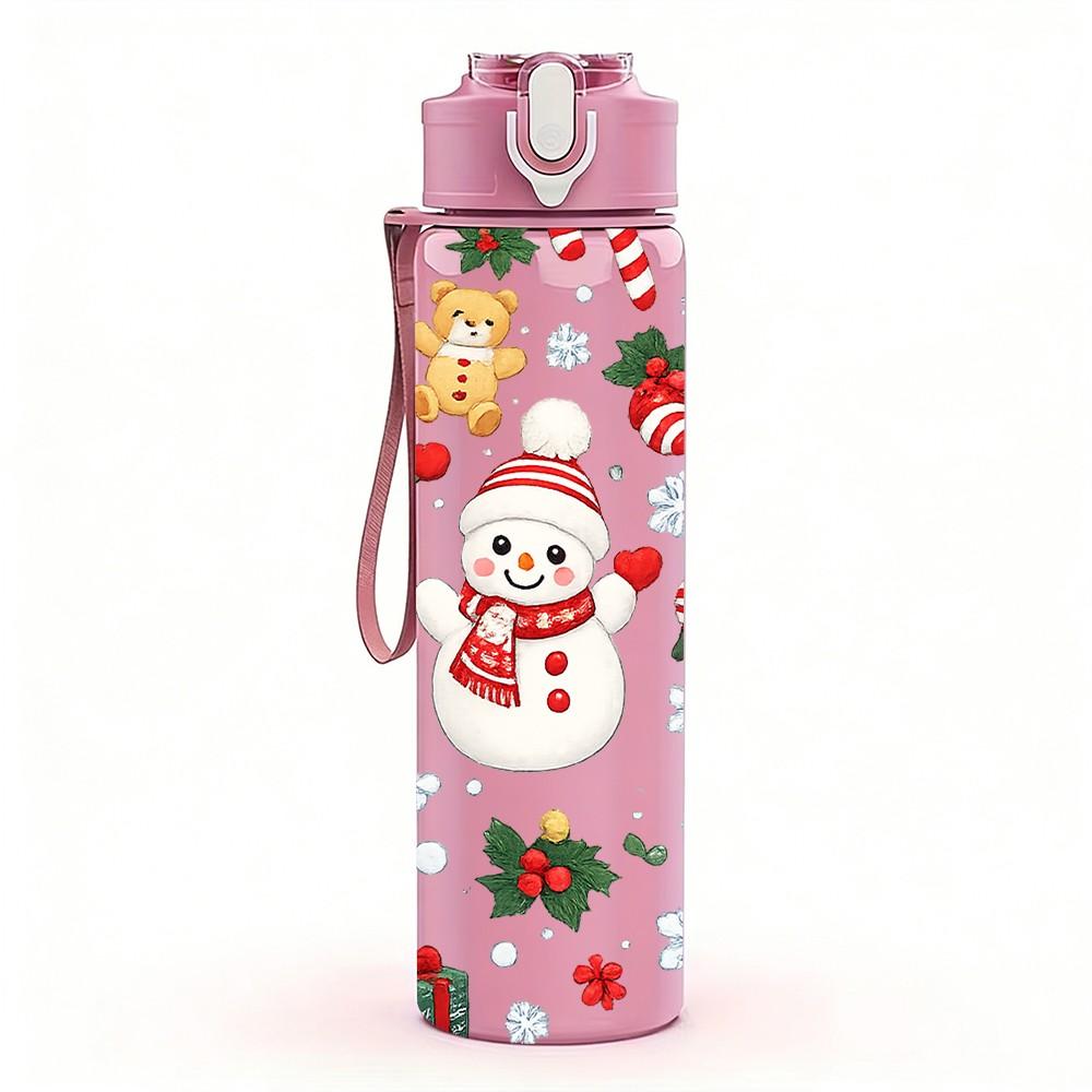 1PC Santa Gnome Snow Christmas Pattern Print 750ml Color Plastic Sports Water Bottle Leakproof Flip Straw Lid Suitable for Sports Office Home Use