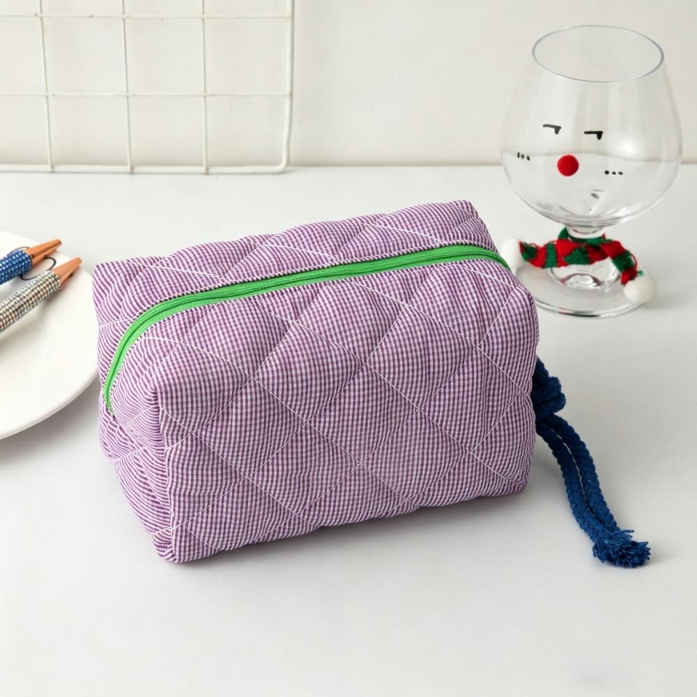 

Lightweight Quilted Plaid Makeup Bag Zipper Design Large Capacity Toiletry Bag Makeup Pouch Home Travel Makeup Pouch фіолетовий