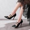 2025 Women's Shoes New patent leather pointed high-heeled shoes Size 34-46 belt buckle Caligae buckle shoes