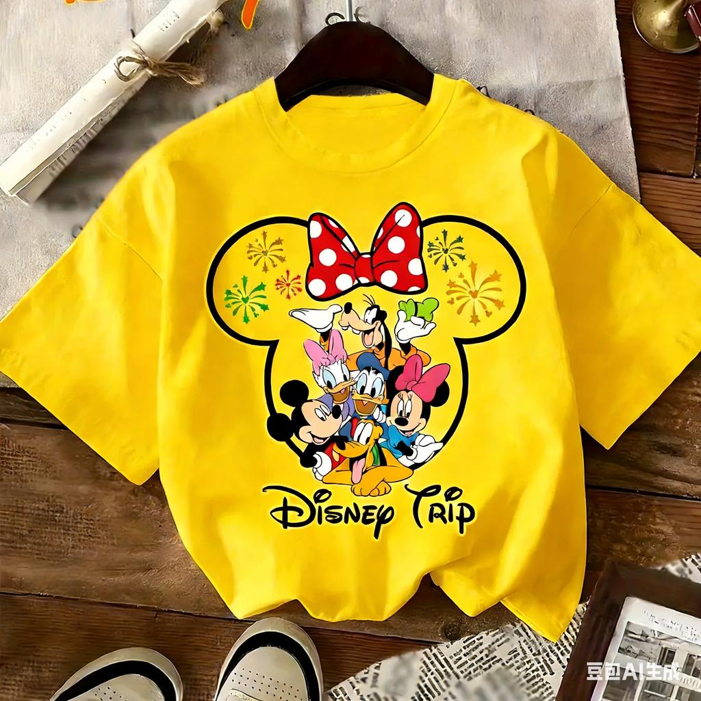 Letní chlapecké a dívčí oblečení pro rodiče a děti s potiskem kresleného vzoru Mickey Mouse 100% čistá bavlna krátký rukáv