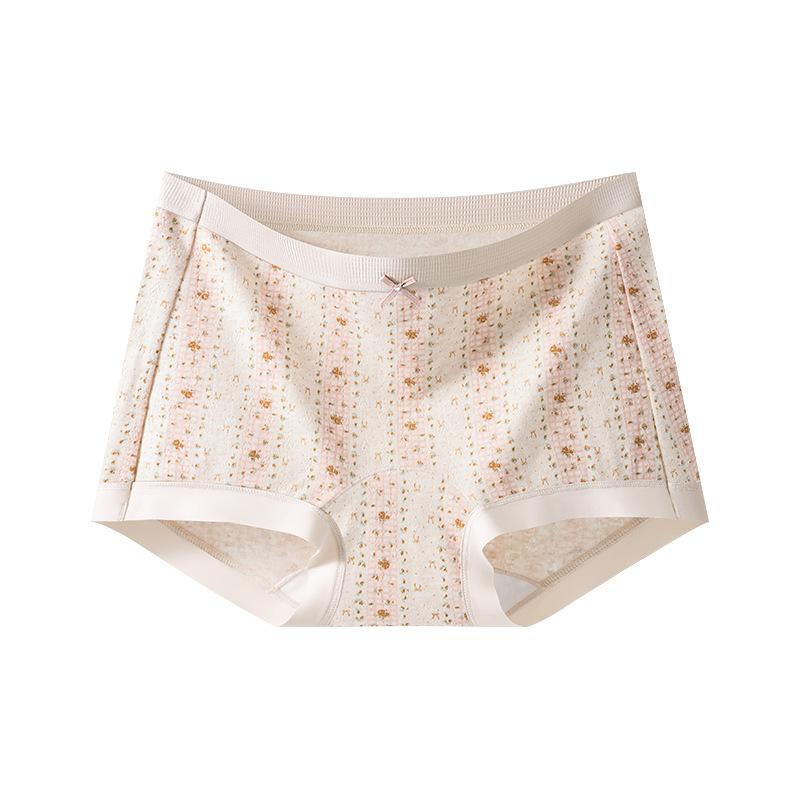 Ladies Spring and Autumn Color Cotton Print Pure Cotton 10A Full Cotton Crotch Non Trace Full Hip Mid Waist Flat Angle Briefs M розовый