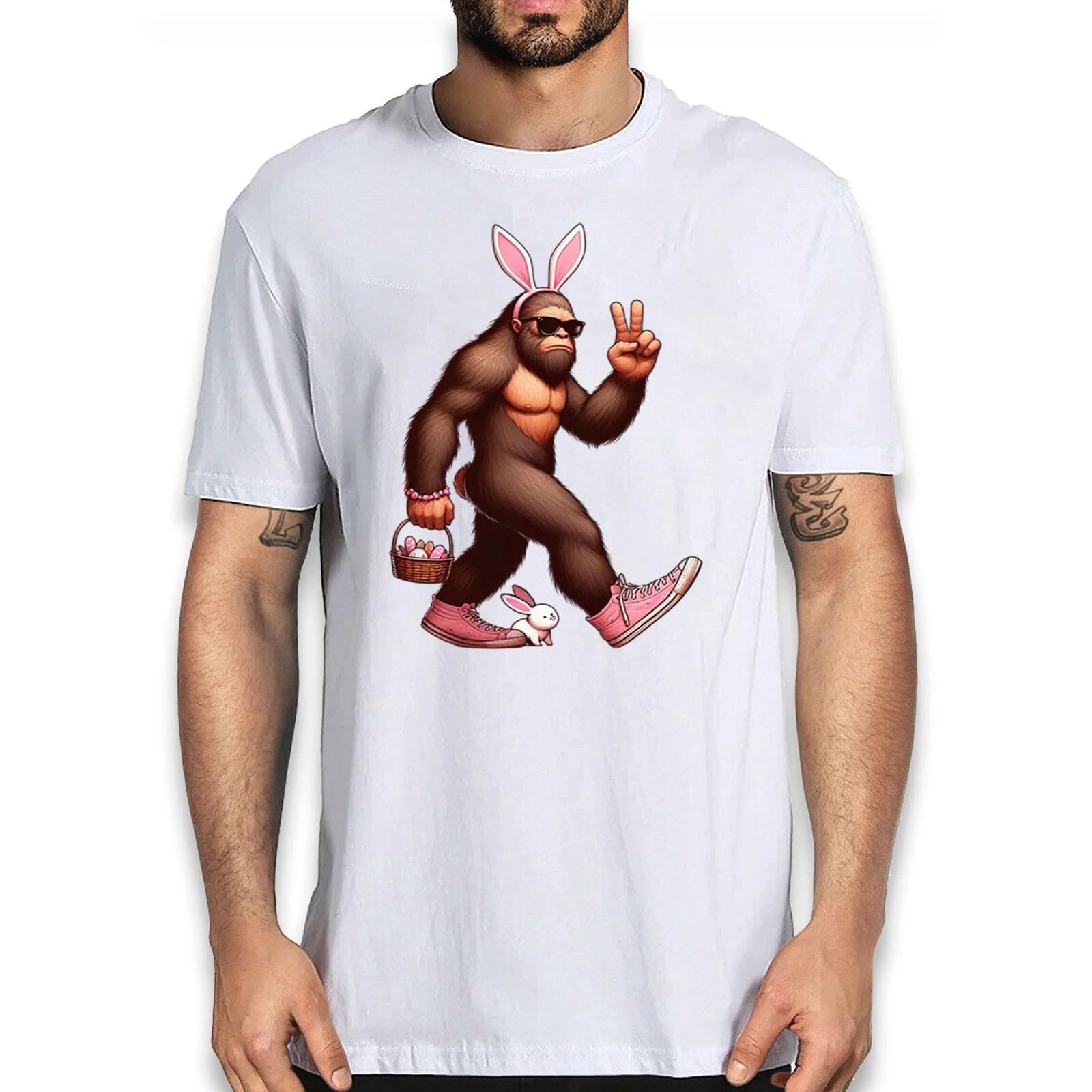 Happy Easter Day Bigfoot Bunny Egg T-shirt - Peace Sign Holiday Graphic Tee S