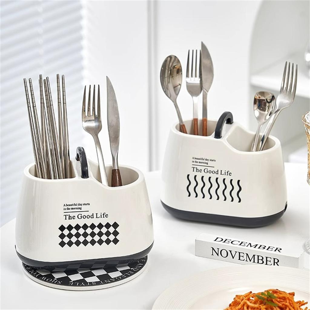 Kitchen Tableware Holder Plastic Counter Chopsticks Spoon Spatula Tool Cutlery Container Storage Container with Drainage Hole