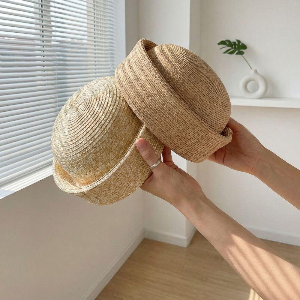 French Berets 100% Luxury Round Straw Hat Summer Fashion Flat Berets Hand Woven Natural Straw Sun Hats Japanese Retro Sailor Hat
