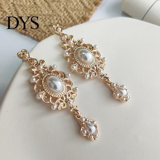 Pendant Earrings 1 Pair Dangle Royal Court Design Faux Pearl Geometric Pattern Classical Temperament Dress Up Ornamental Retro Baroque Stud