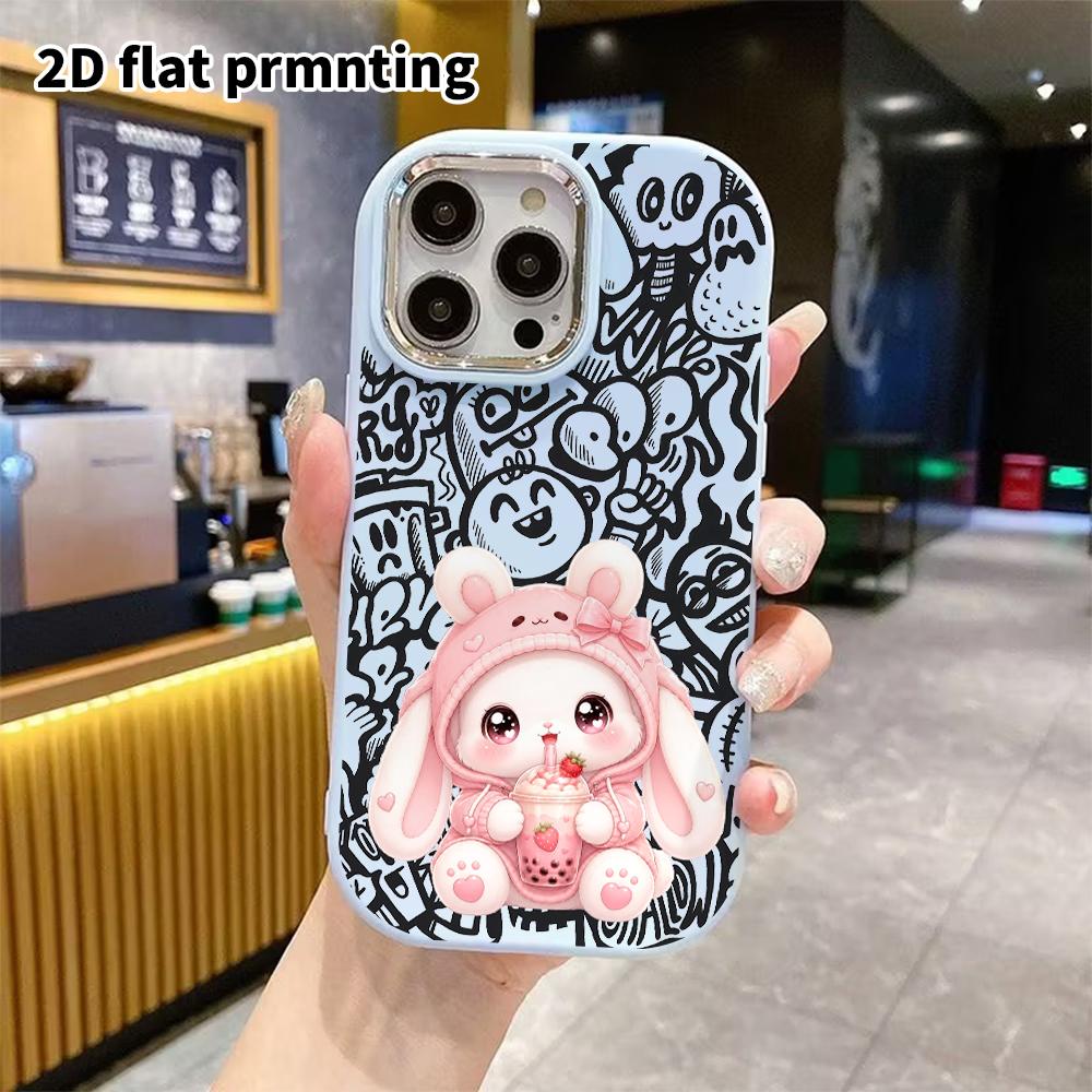 Phone Case: 2D Flat Design Suitable for iPhone 18 17 16 15 14 13 Pro Protective Case, Couple Style, Wearing a Rabbit Coat, Christmas and Halloween Gif