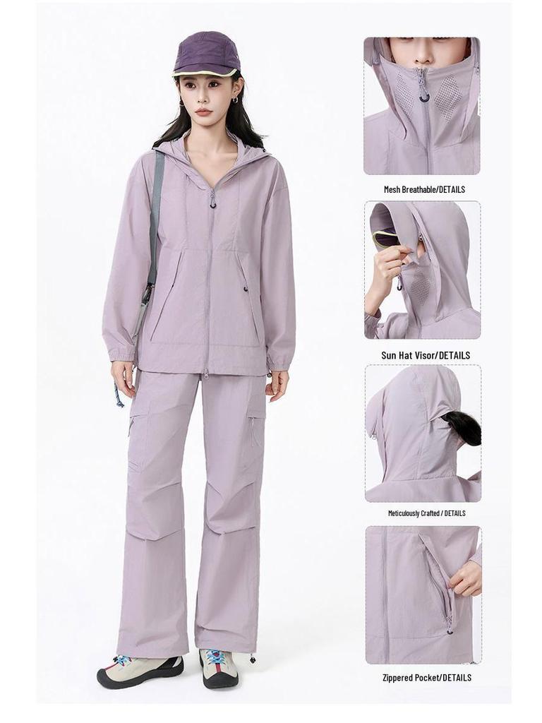 Set Ultra-sottile Protezione Solare per Coppia: Camicia con Cappuccio e Pantaloni Leggeri per l'Estate