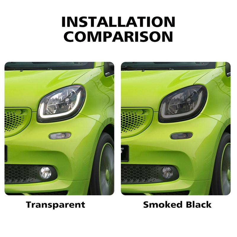 For Smart Fortwo 453 2014-2024 Smoke Black High-Gloss Pre-Cut Headlight Protection Film TPU PPF Anti-Scratch Car Vinyl Wrap Kit