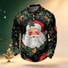 Men's Golf Shirt Long Sleeve Casual Christmas Print Quick-Dry Mesh Top