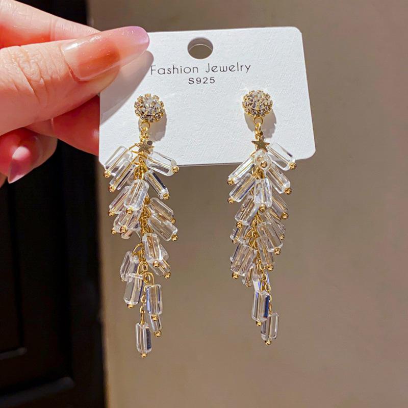 Retro Silver Needle Zircon Glass Water Drop Earrings Court Temperament Stud Earrings Personality Trend Versatile Earrings Women