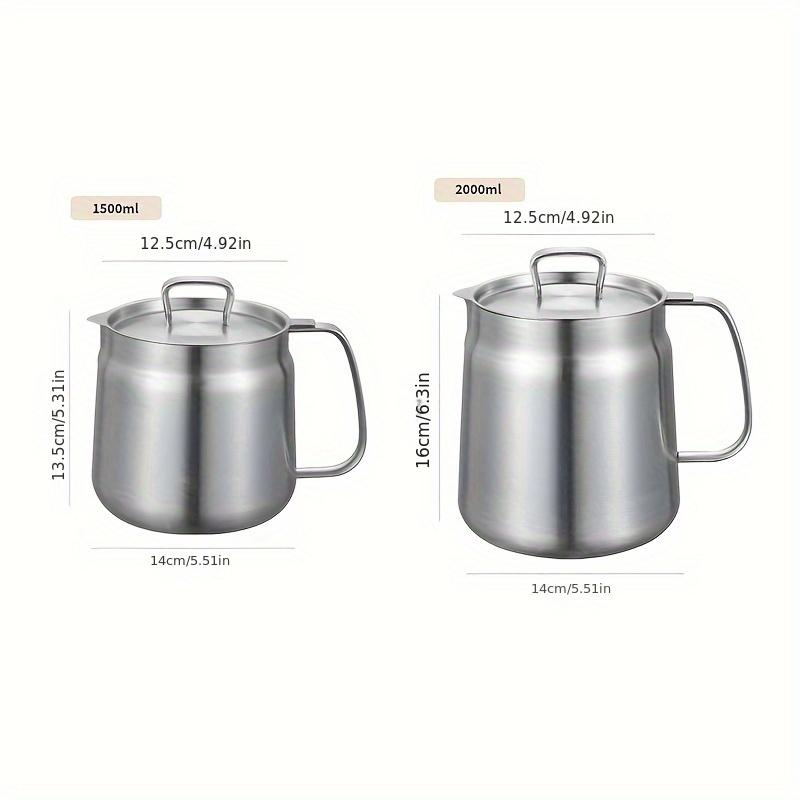 Stainless Steel Oil Filter Pot with Lid Thickened Kitchen Frying Oil Separator Grease Storage Bottle No Drip