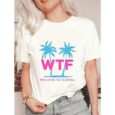 Übergroßes T-Shirt Schwarz Palmen Und Wtf Willkommen In Florida Aufdruck Lässige Sommerbekleidung