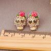 Pendientes de Tachuela con Calavera y Flor de Rosa de Pedrería Retro para Mujeres Hombres Halloween Pendientes de Corazón Hueco Ojo Esqueleto Joyería