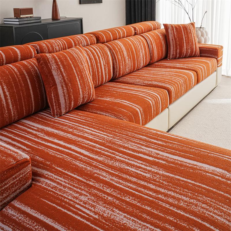 

Patterned Ink Polar Fleece Sofa Cover Dust-Proof And Non-Slip Sofa Cover All-Inclusive Elastic Cushion Cover Soft And Comfortable Simple Sofa Cover L-Shaped оранжевый