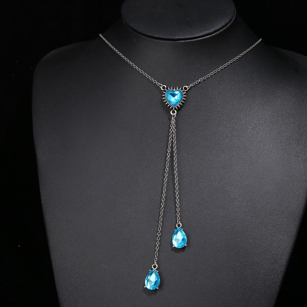 Bohemian Multilayer Blue Crystal Long Tassel Pendant Necklace Women Wedding Party Jewelry Gift