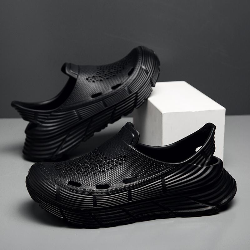 

Модные дизайнерские сандалии Новые женские мужские дышащие садовые клоги обувь уличные ЭВА с отверстиями пляжная обувь летние домашние тапочки 40 чёрный