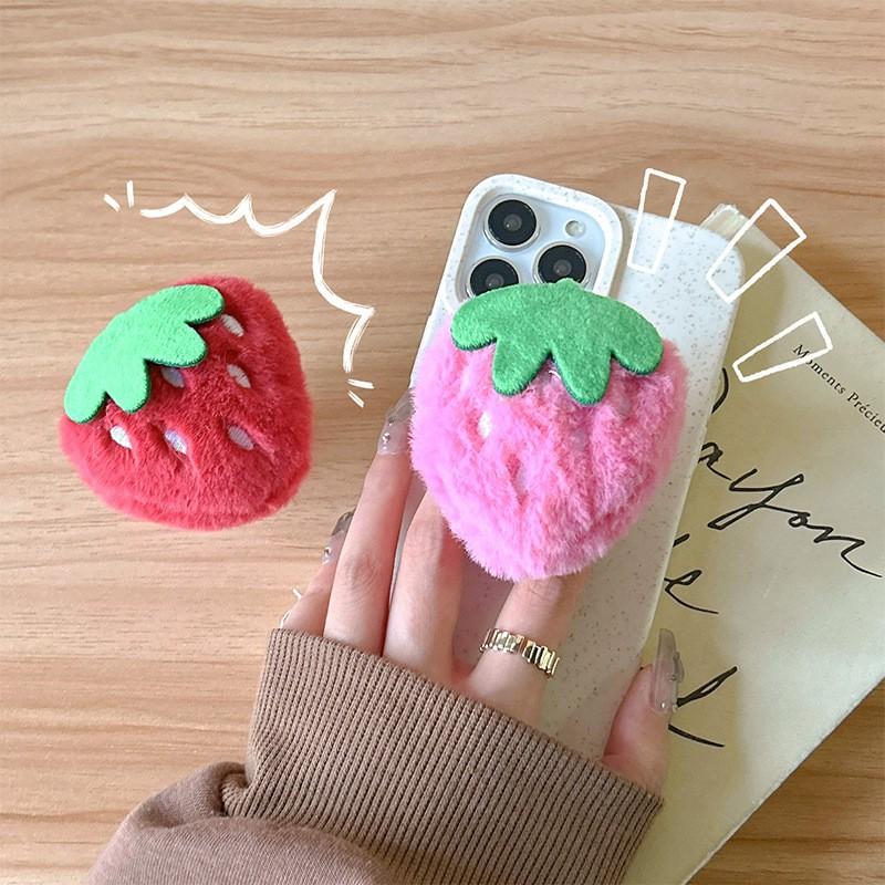 Simulated Plush Strawberry Phone Airbag Holder Small Fresh Instagram Wind Back Sticker Watch TV Shows Desktop Foldable Air Cushion