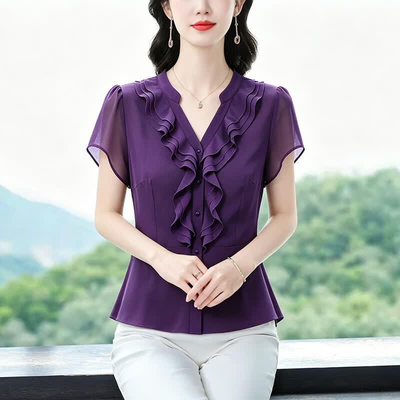 La Chapelle Elegant Solid Chiffon Blouse XL