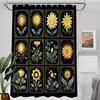 Golden Sunflower Tarot Card Style Shower Curtain Black Background Boho Art 72X72 Inches