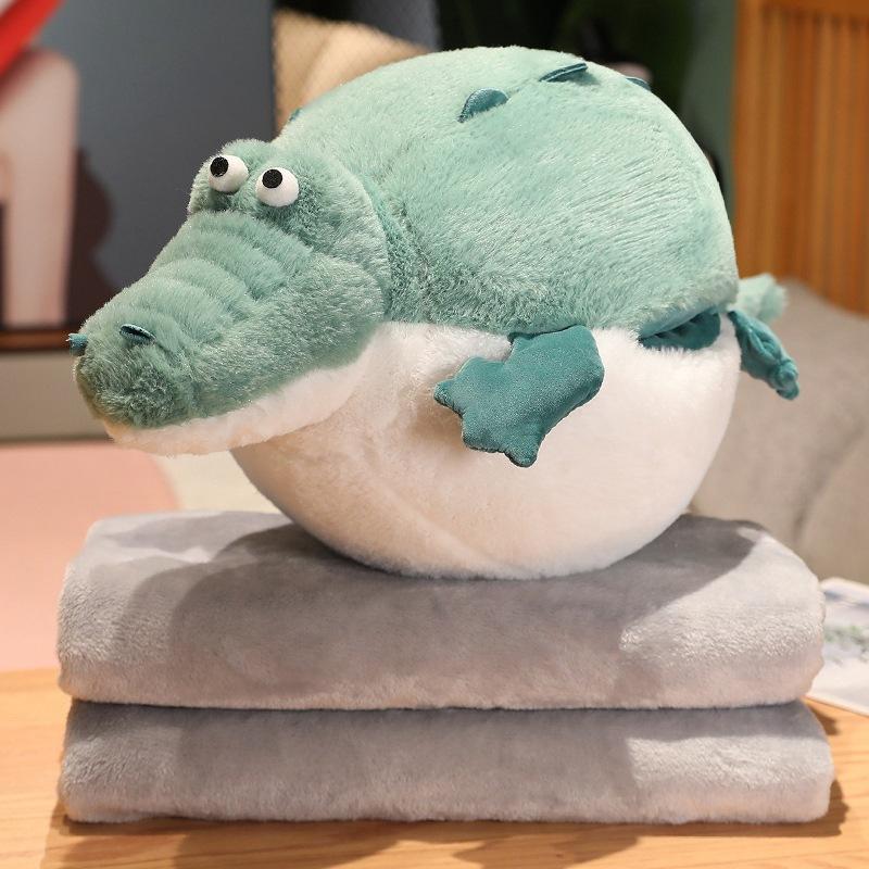 Cute Chubby Little Crocodile Throw Pillow Plush Toy Doll Puffer Fish Doll Home Pillow Cushion Nap Cover Blanket