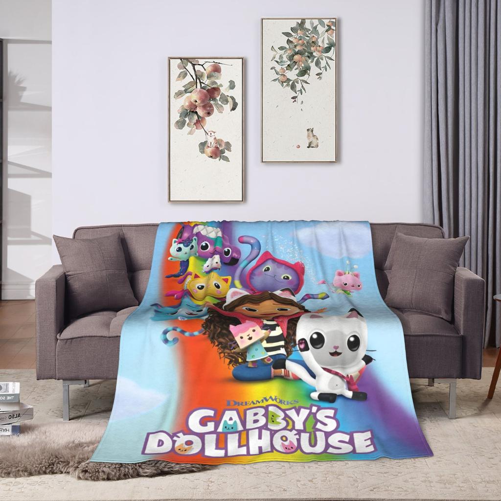 Cartoon Cute Gabbys Dollhouse Blankets Fleece Summer  Breathable Warm Throw Blanket for Bedding Outdoor Plush Thin Quilt