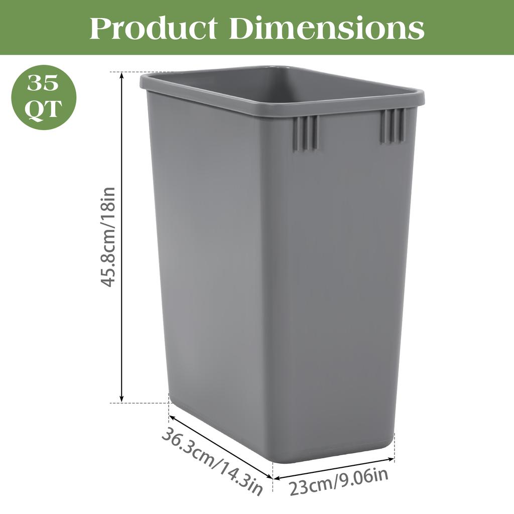 10 Pack 35 QT Waste Trash Rubbish Bin Easy To Clean High Capacity Garbage Can for Bathroom Laundry Living Room Home Workspace