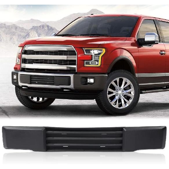 PIT66 Front Bumper & License Plate Bracket Mount Fascia Cover Compatible with Ford F150 Models w/o Block Heater & w/o Grille Shutters 2015-2017