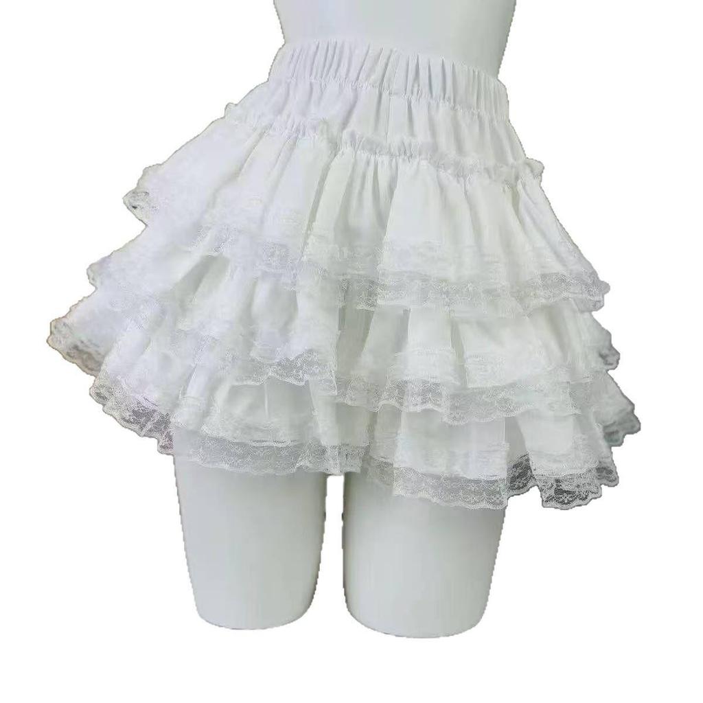 Sweet White Puffy Lace Ballet Skirt - Petite, High Waist, Elastic Waistband