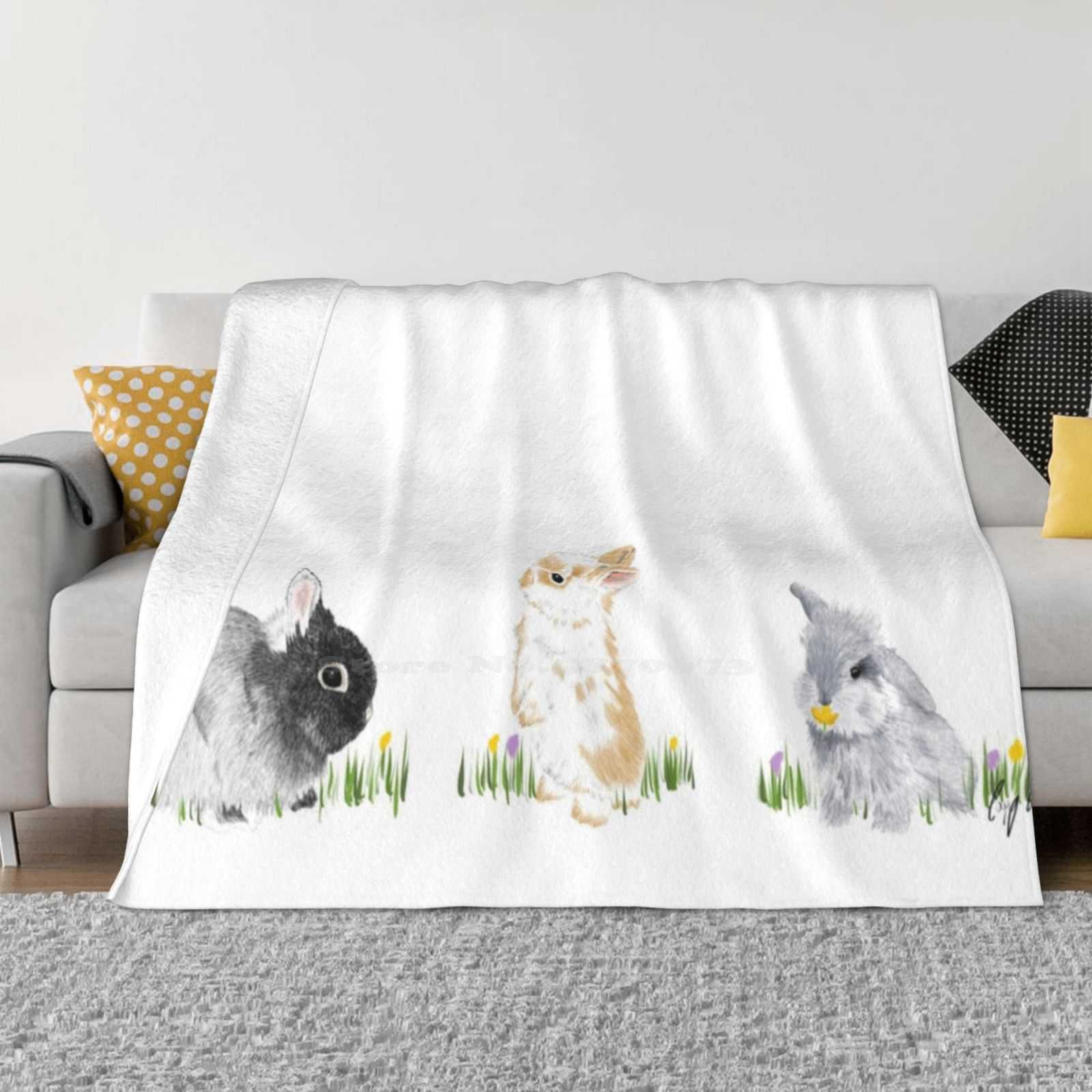 Bunny Rabbits For Home Sofa Bed Camping Car Plane Travel Portable Blanket Rabbits Bunnies Animals Cute Bunny Fauna Flora Small 30x40in