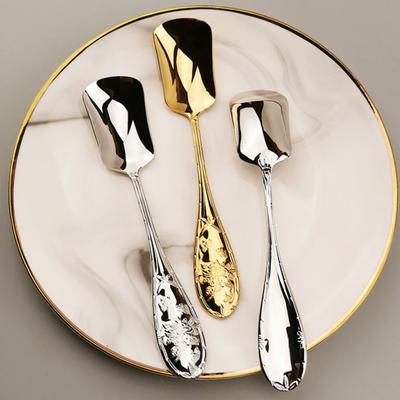 4 Stücke Edelstahl Eislöffel Retro Quadratischen Kopf Dessert Kaffee Schaufel Sorbet Joghurt Kuchen Gelee Servierbesteck Set Küchenhelfer