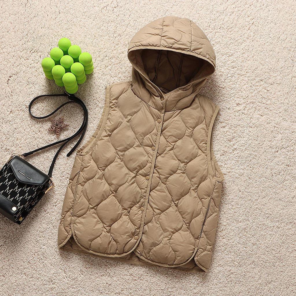 Women's Winter Ultra-Lightweight Hooded Slim-Fit Sleeveless Warm Coat Minimalist Design Single-Breasted Vest