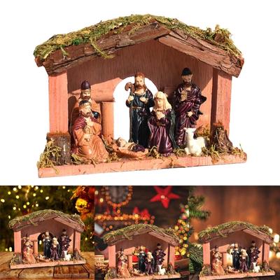 Christmas Nativity Scene Set Resin Jesus Birth Statue Nativity Manger Ornament Religious Figures Jesus Decorations