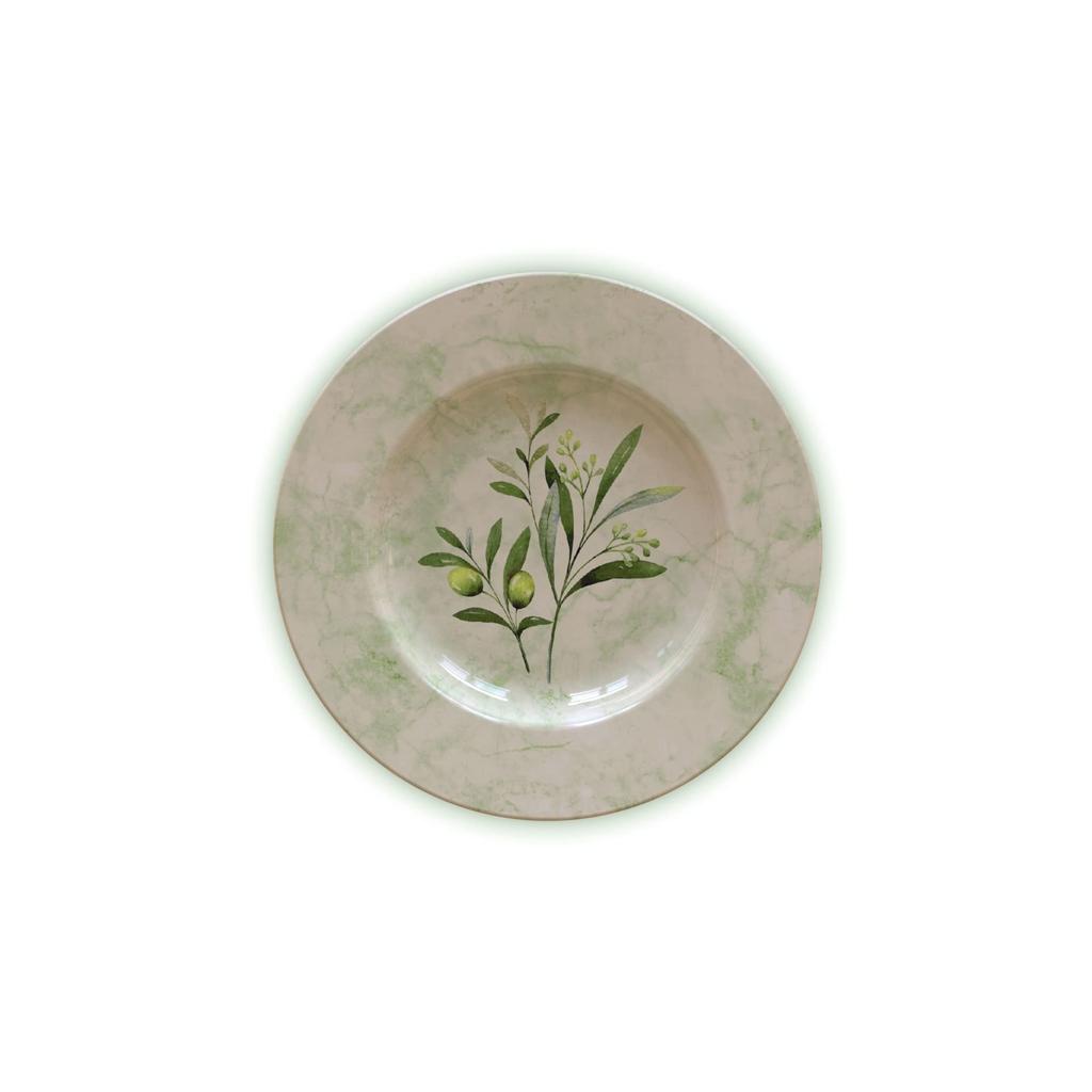 Tramontina Oliva White Dessert Olive Microwave and Dishwasher Made In Product Plate, 21cm, Rimmed, Pattern, Porcelain, Safe, Simple, Stylish, Durable,