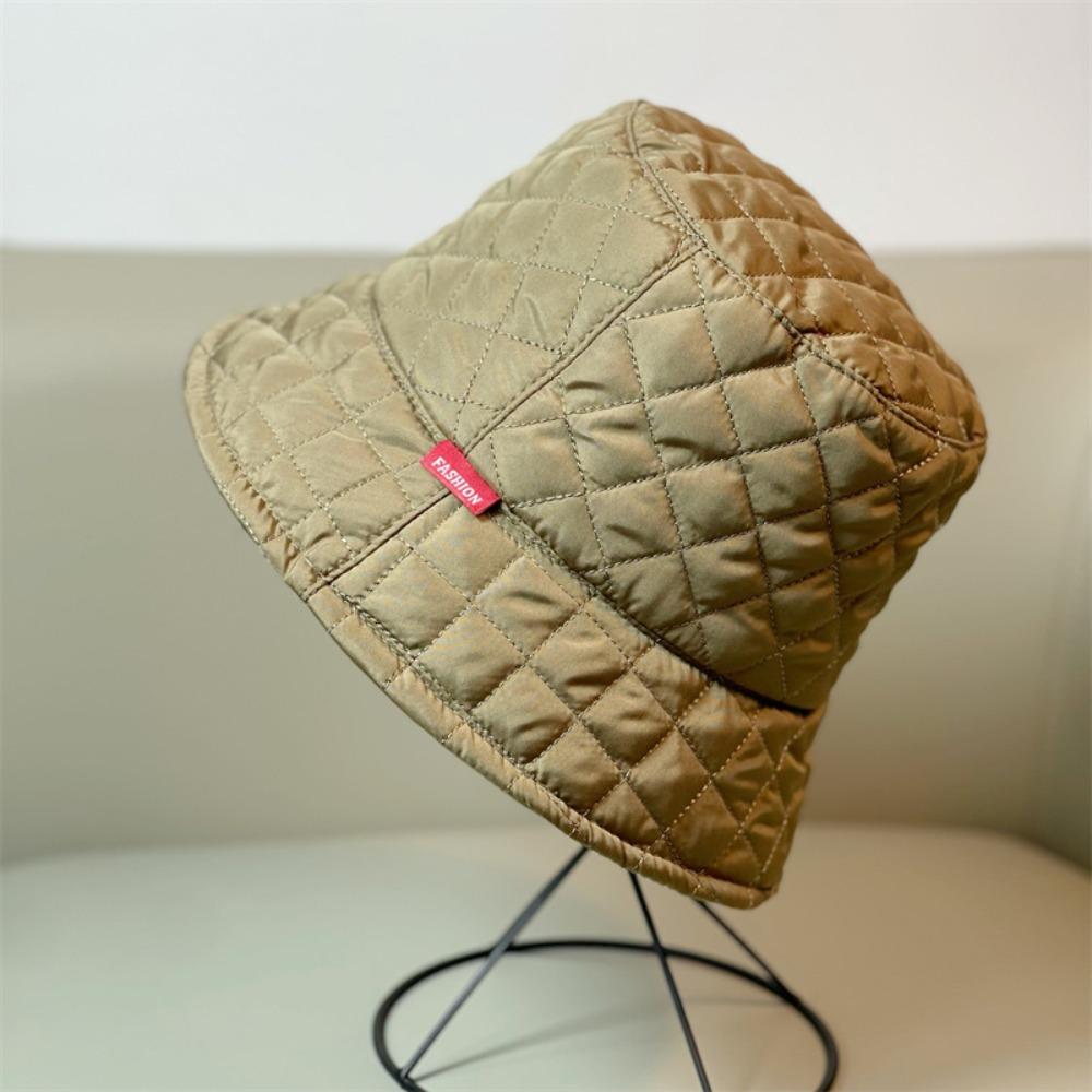 Rhombus Grid For Ladies For Girls Down Cotton Fisherman Hat Korean Style Hat Panama Hat Bucket Cap