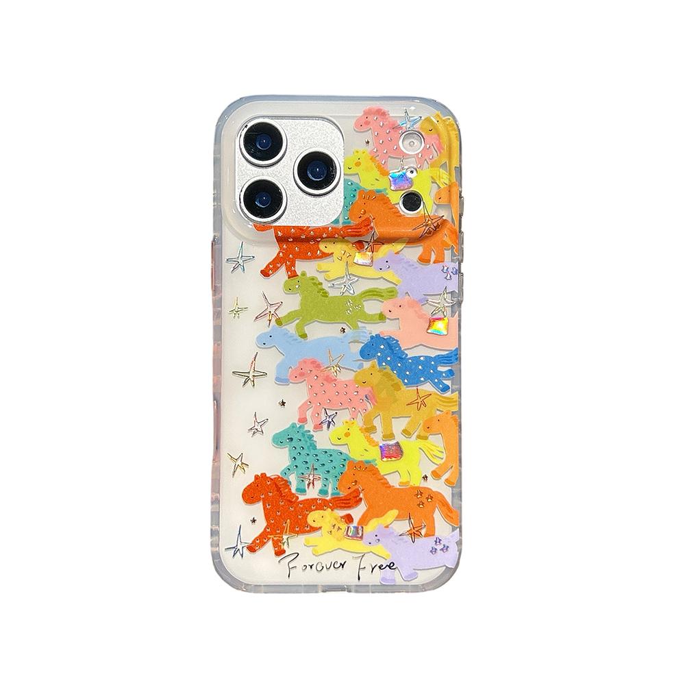 

For iphone 17Promax 17 17pro Laser Cute Horse Glitter Phone Case for iPhone 14 15 16 Pro Max Shockproof Protective Cover Funda iPhone 13