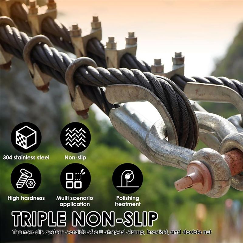 AT19-M6 304 Stainless Steel Wire Rope Clamps 20Pcs U Bolt Saddle Fastener Cable Thimble