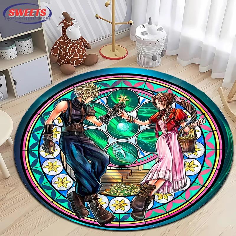Disney Kingdom Hearts Round Carpet,Non-Slip Play Mat Floor Rug for Living Room Bedroom Kid's Room Round Mat,Durable Washable Mat