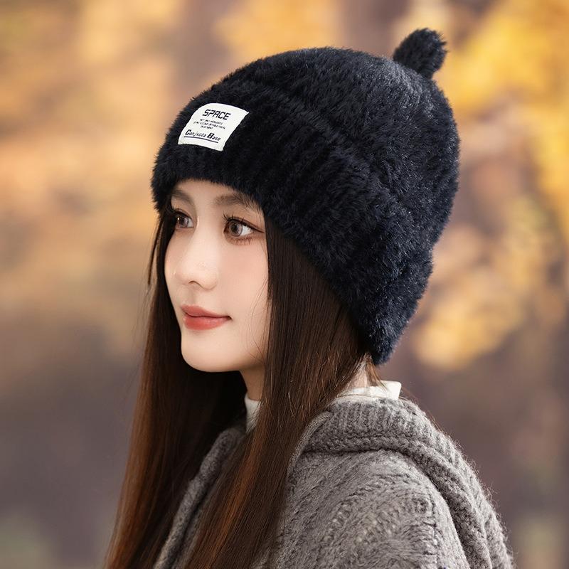 Autumn and winter hats, women's knitted wool hats, ear protectors, warm pullover hats, large brims, small headcaps